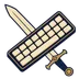 The guild crest: a steel sword crossed with a brass mechanical keyboard.
